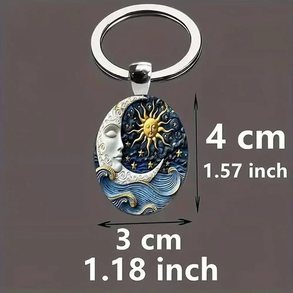 Stainless Steel CELESTIAL Sun Moon Keyring Keychain Accessory